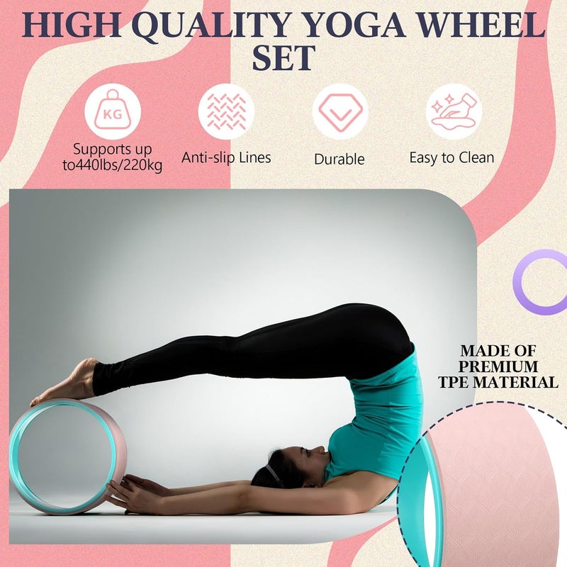 Arrowbash 5 Pack Yoga Wheel Set Back Stretcher Wheel for Deep Tissue Massage Foam Roller for Back Pain Relief & Stretching, Trigger Point Therapy Ball, Resistance Loop Exercise Bands, Massage Roller - Image 3